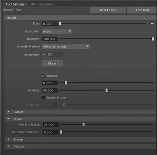 sculpting tool options in maya